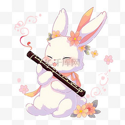 中秋节卡通可爱的兔子吹底子手绘