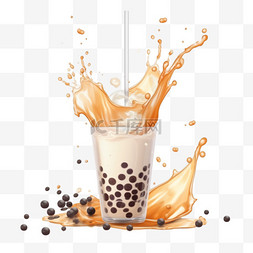 饮料海报图片_飞溅牛奶和珍珠波巴茶的饮料广告
