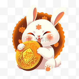 开心月饼图片_中秋节场景可爱的兔子卡通手绘吃
