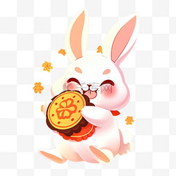 中秋节场景可爱的兔子吃月饼手绘