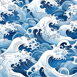 海水波浪背景图片_东方波浪无缝背景。线条艺术矢量