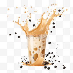 饮料海报图片_飞溅牛奶和珍珠波巴茶的饮料广告