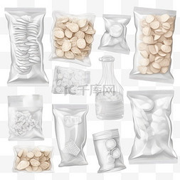 宜家纸袋图片_一套白色零食塑料包装的矢量插图