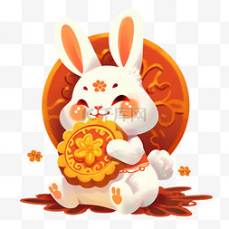 手绘中秋节场景可爱的兔子吃月饼