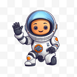 可爱的宇航员骑着火箭挥舞着手的