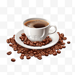 饮品手插图图片_浓缩咖啡杯和咖啡豆