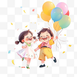 开心的的表情图片_手绘拿着气球欢呼可爱的孩子元素