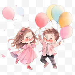 可爱的孩子拿着气球欢呼庆祝元素