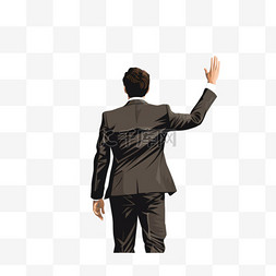 办公商务图片_西装男子举起手的背影