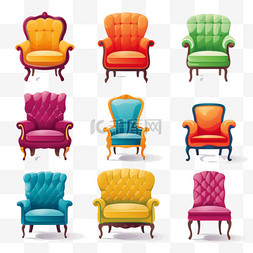 不同颜色的椅子和扶手椅插图