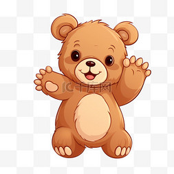 深棕色泰迪熊图片_可爱的泰迪熊挥手卡通图标插图。
