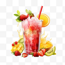 冰背景冰饮图片_夏日冰雪海报，带有草莓、芒果和