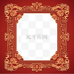 抽象建筑线条图片_红色背景矢量插图上的中文边框样