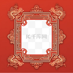 红色背景矢量插图上的中文边框样
