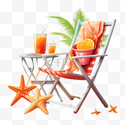 暑假海滩背景海报配椅子海星和鸡