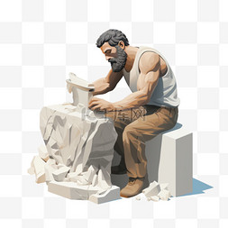 雕刻家用石头制作雕像