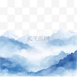 水彩手绘图片_清明节清明蓝色水彩山为背景