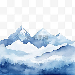 手绘背景水彩图片_蓝色水彩山为背景