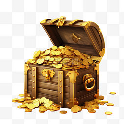 游戏钱图片_木箱和装有金币的大旧袋子，钱堆
