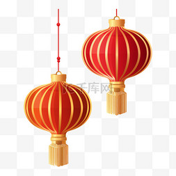 春节新年两个鎏金红灯笼装饰免抠
