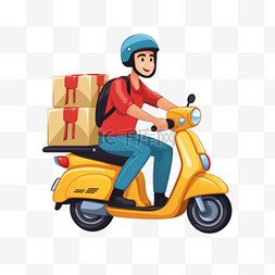 摩托男孩图片_可爱的男性快递包裹，配有摩托车