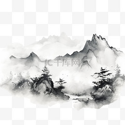 山水景色山河风景卡通插画自然高