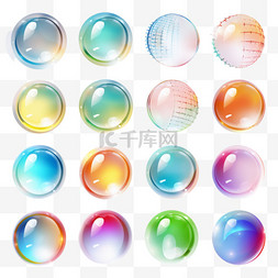 球体光泽图片_透明的彩色肥皂泡设置在格子背景