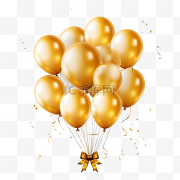 气球图案图片_生日快乐背景设计，逼真的金色气