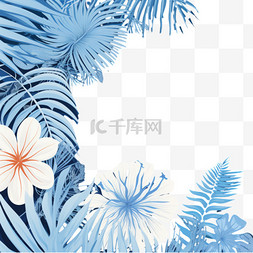 热带沙滩图片_夏季促销设计，蓝色背景上有花朵