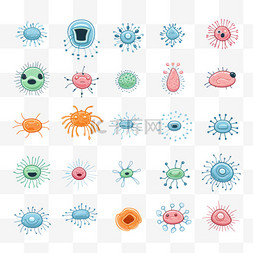 临床研究图片_一组细菌线图标。微生物、细菌、