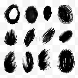 画笔形状图片_手绘抽象黑色画笔笔触的集合。一