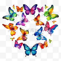 一大批五颜六色的蝴蝶。