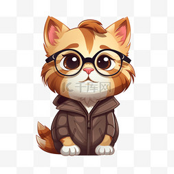 猫猫脸图片_可爱酷猫戴眼镜卡通向量图标插图