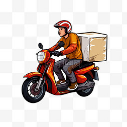 货箱图片_骑着摩托车送餐的人，卡通艺术插