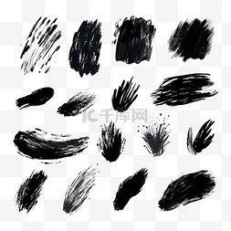 笔刷墨迹白色图片_手绘抽象黑色画笔笔触的集合。一
