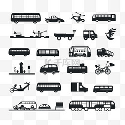 交通剪影图标集。公交车站字形符