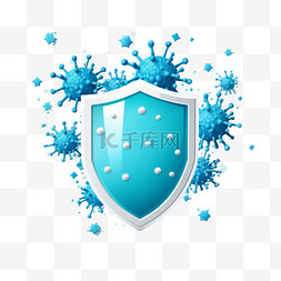 ；蓝色背景图片_带有盾牌的病毒保护背景和蓝色背