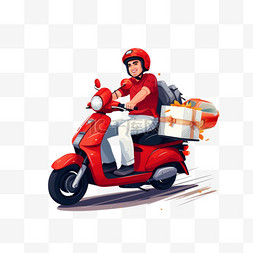 摩托车图片_送货人员骑摩托车，购物理念。