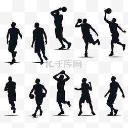 篮球运动员图片_一组剪影和篮球运动员