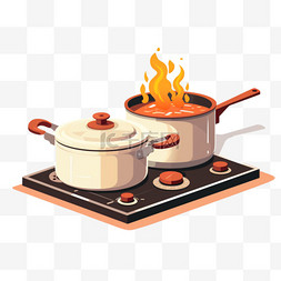火锅食物png图片_燃气灶上的火锅、平底锅和平底锅