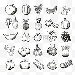 涂鸦水果和蔬菜的图标。