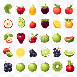 水果、浆果五颜六色的图标收藏