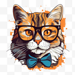猫头图标图片_可爱酷猫戴眼镜卡通向量图标插图
