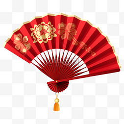 中式花纹红色折扇春节节日装饰元