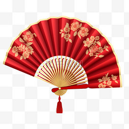 折扇免抠素材图片_中式红色折扇春节节日装饰免抠元