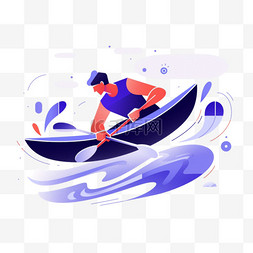 划船冠军蓝色扁平风运动体育亚运
