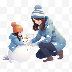塑造雪人的母亲和女儿