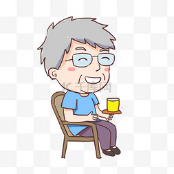 泡茶手绘图片_手绘卡通老人喝茶免抠元素