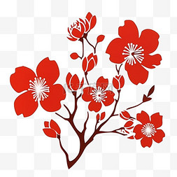 新年红色梅花剪纸风简约元素手绘