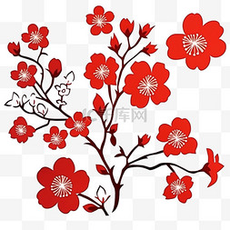 新年手绘红色梅花剪纸风简约元素